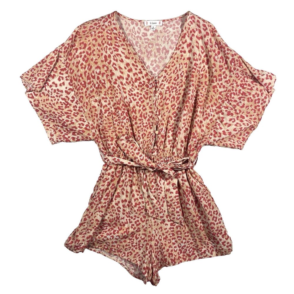L Love Size Small Animal Print Romper Funky Boho Rayon Summer Festival Rayon